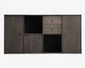 Reolopstilling med døre og skuffer røget eg