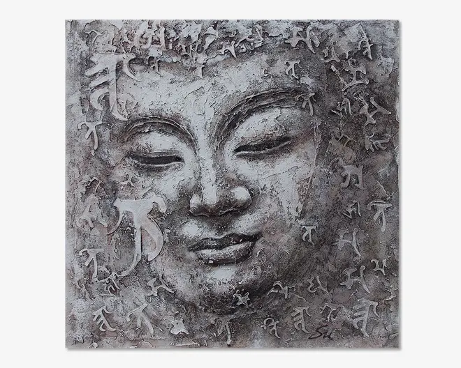 Maleri buddha grå 80x80 cm