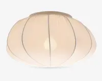 En kuppelformet lampeskærm lavet af gennemsigtigt hvidt stof med lodrette syninger, der giver et blødt segmenteret udtryk. Materialet spreder lyset jævnt og skaber en varm og hyggelig belysning. Designet er minimalistisk og moderne, velegnet til forskellige indretninger.