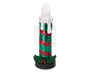 Dekorativt stearinlys med spiralformet design i blanke grønne og røde striber. Toppen har en hvid, smeltet voks-effekt, og bunden er pyntet med grønne kristtornblade og tre røde bær. Lyset har en afrundet, hvid flammeformet top, hvilket giver det et klassisk juleudseende.