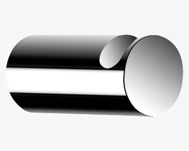 En cylindrisk metalstang med en meget blank, spejlende overflade. Enderne er flade, og hele stangen har en glat og poleret finish, hvilket vidner om høj overfladekvalitet og præcis bearbejdning.