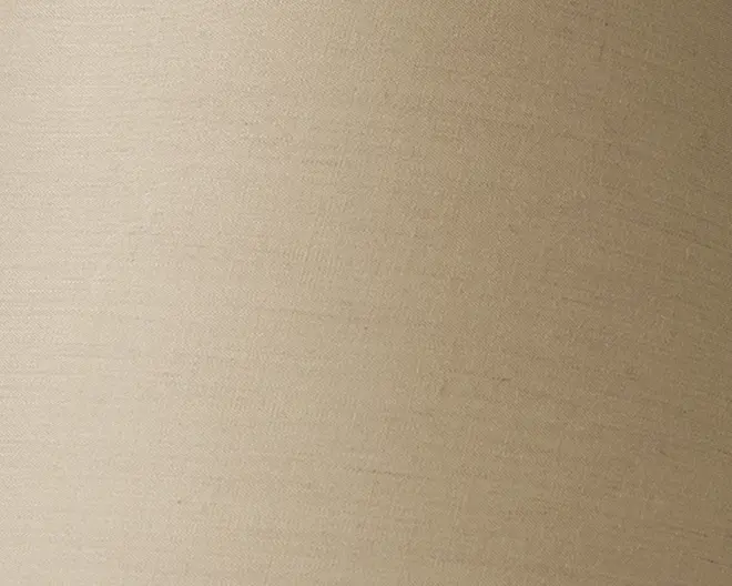 Nærbillede af et glat, lysebeige stof med en diskret vævet struktur. Materialet fremstår blødt og let, med en mat overflade og uden synlige mønstre eller udsmykninger.