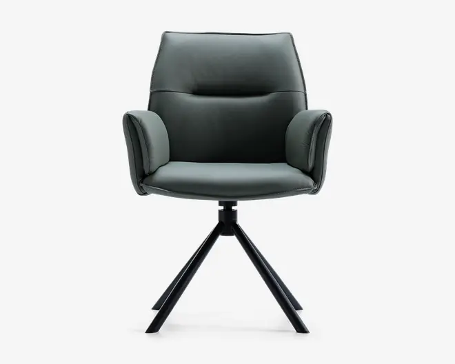 Spisestuestol med armlæn i grøn læder