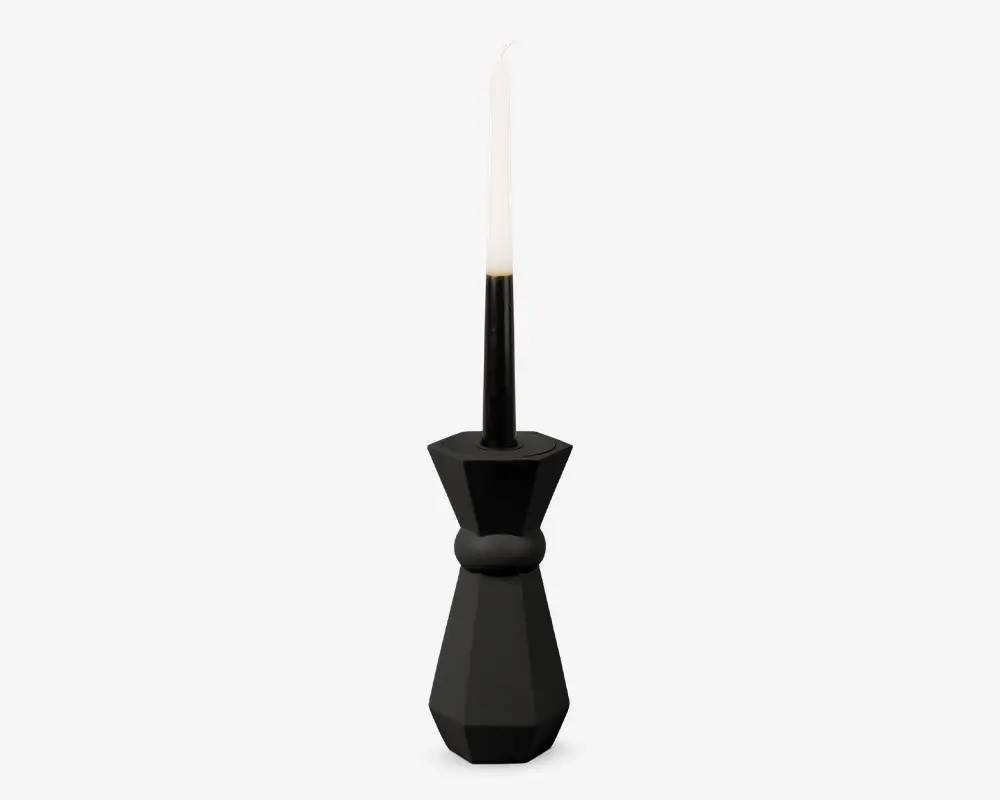 Lysestage Geo Queen sort H.17 cm 
