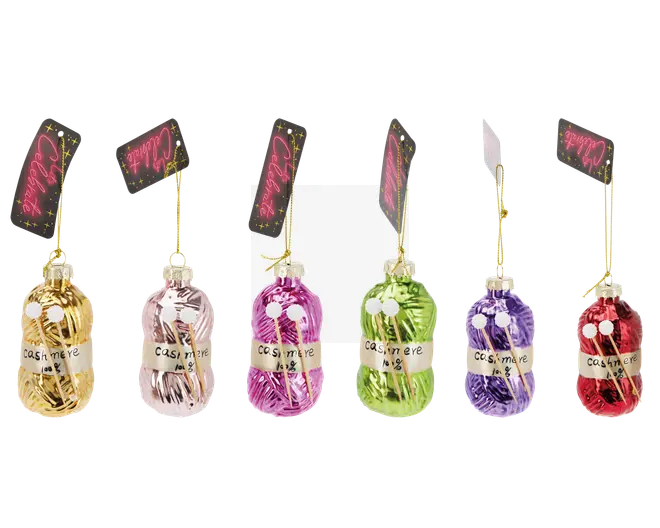 Sæt med seks små, cylindriske genstande indpakket i skinnende metallic folie i farverne guld, sølv, pink, grøn, lilla og rød. Hver er bundet med en guldsnor og har et sort mærke med teksten 'Celebrate' i pink. Etiket på hver genstand viser 'cashmere' og '10g,' hvilket angiver vægten. Indpakningen er festlig og dekorativ, velegnet som gave eller festtilbehør.