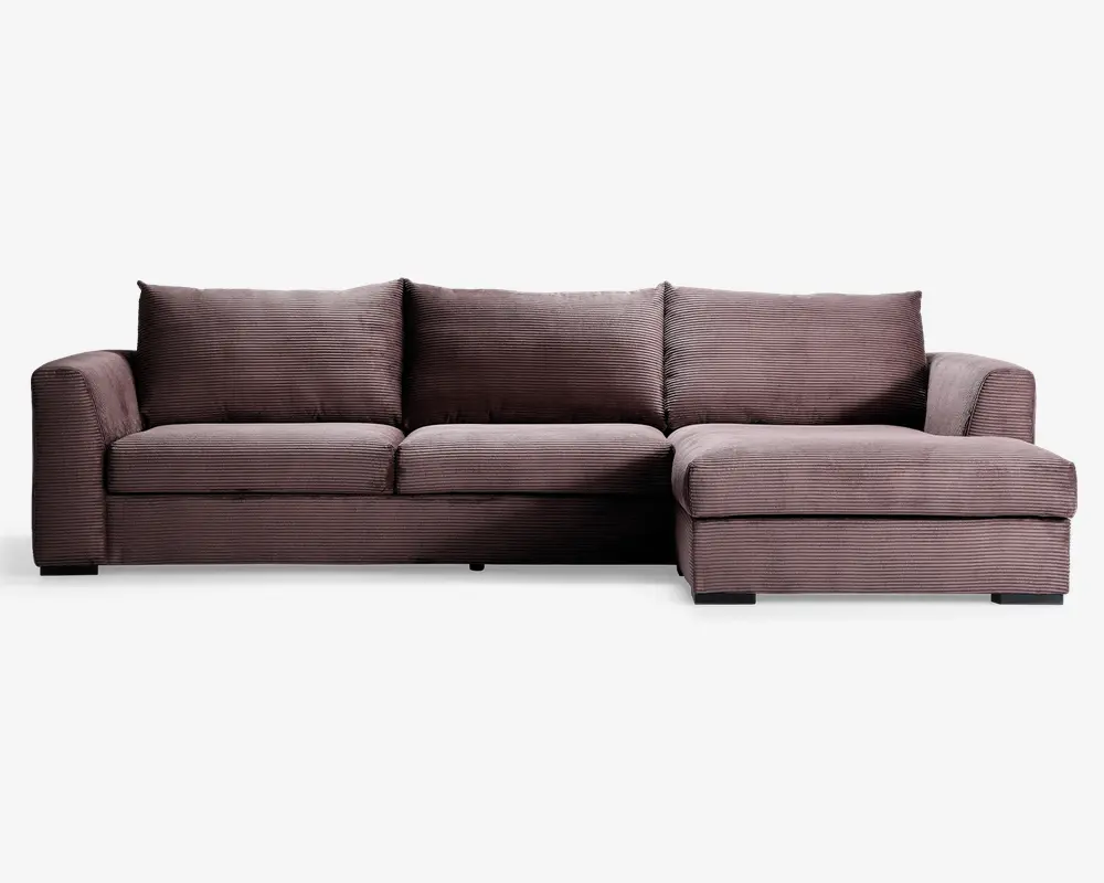 Sofa med chaiselong brun fløjl højre