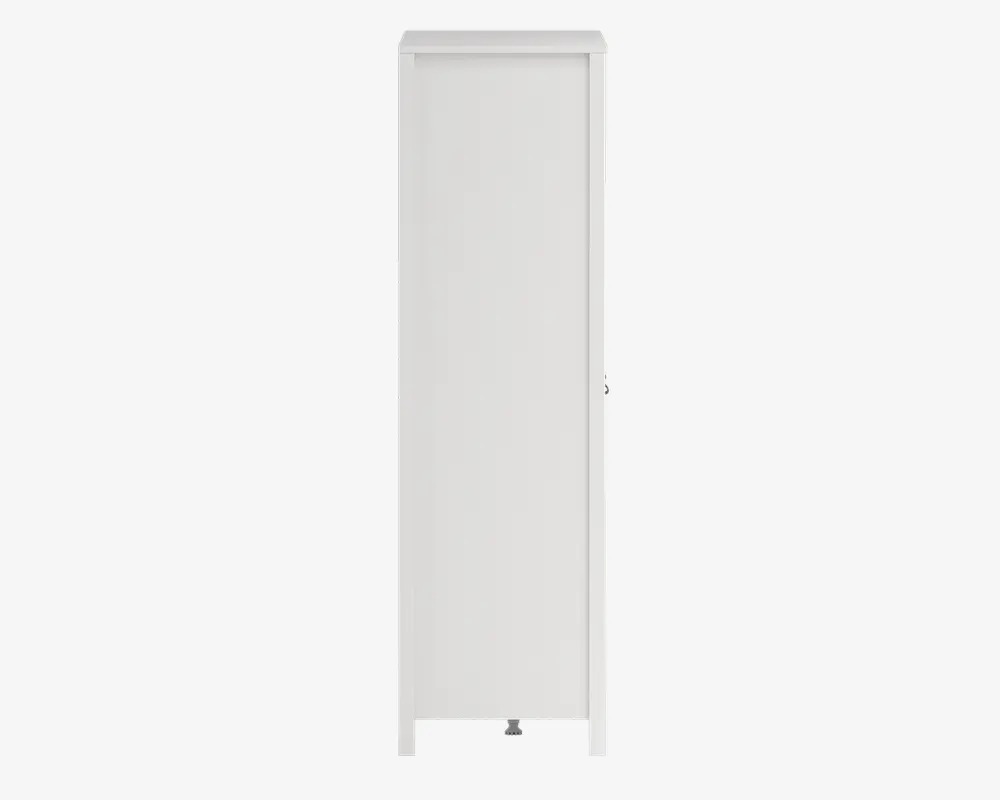 Høj, rektangulær plade med en glat, flad overflade og en ren hvid finish. Kanterne er lige, og hjørnerne er let afrundede. Panelet fremstår solidt og har et minimalistisk design, der passer til moderne indretning.