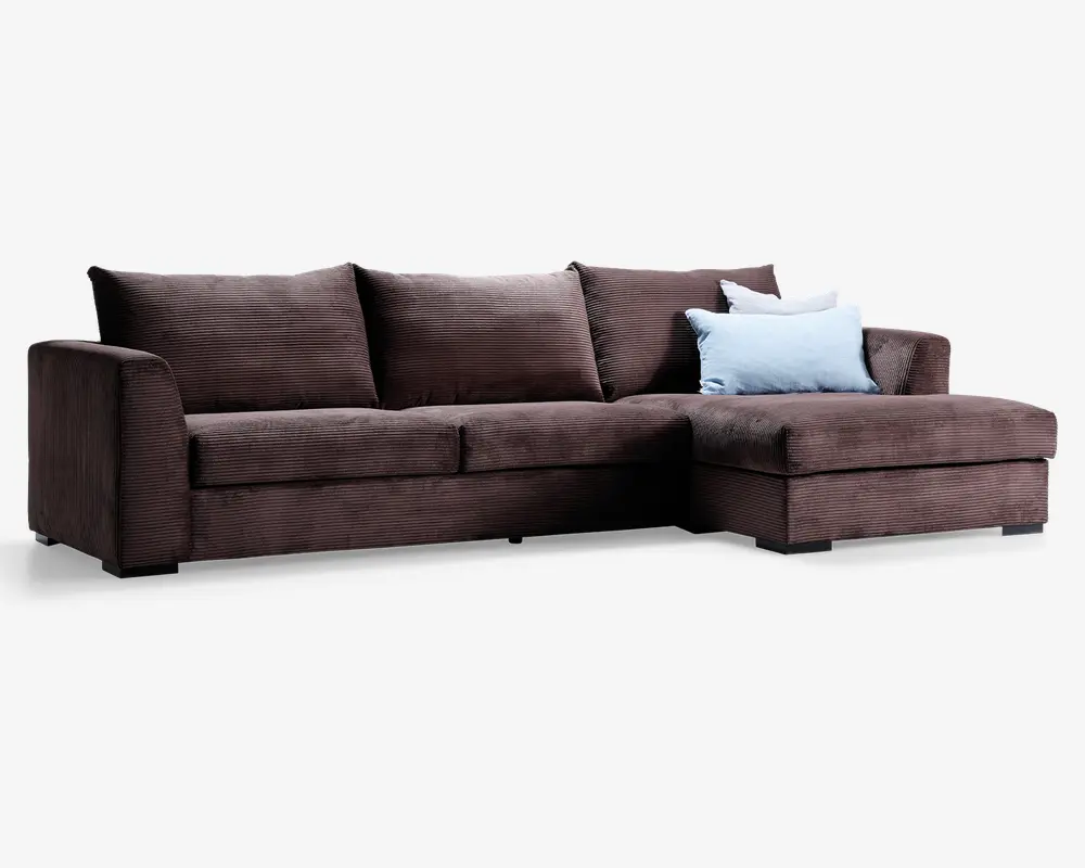 Sofa med chaiselong brun fløjl højre