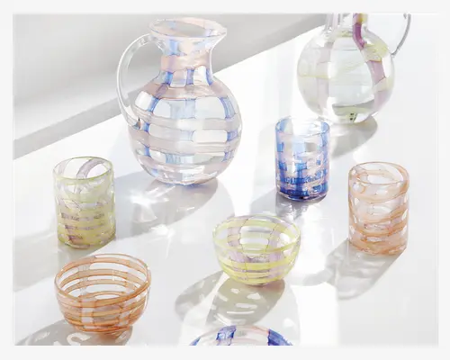 Glas Mønster Blå/Rosa H.11 cm