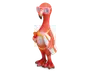 En fantasifuld flamingo-figur med lyserøde fjer, iført lyserøde solbriller og en gul bikini. Flamingoen holder et hvidt og orange surfbræt under den ene vinge og en lille orange drink i den anden. Figuren har detaljeret tekstur på fjerene og et legende, sommerligt udtryk.