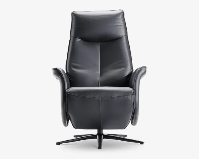 Drejestol m/indbygget fodskammel sort læder