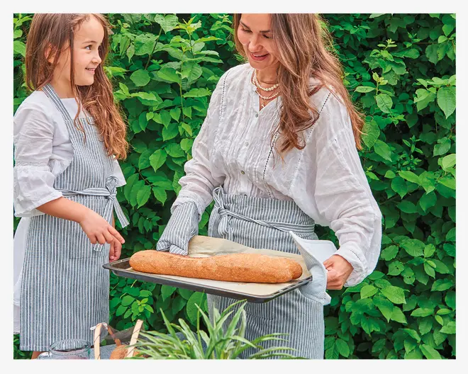 Forklæde med lomme blå/hvid 58x85 cm