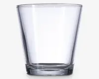 Klar, gennemsigtig drikkeglas med let konisk form, bredere foroven og smallere forneden. Glasset har en tyk, solid bund for stabilitet og holdbarhed samt glatte, lige sider for et behageligt greb. Randen er afrundet for nem drikning.