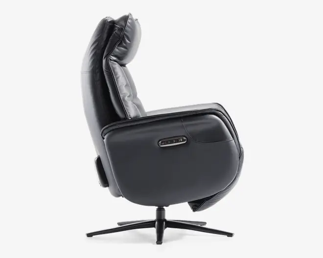 Drejestol m/indbygget fodskammel sort læder