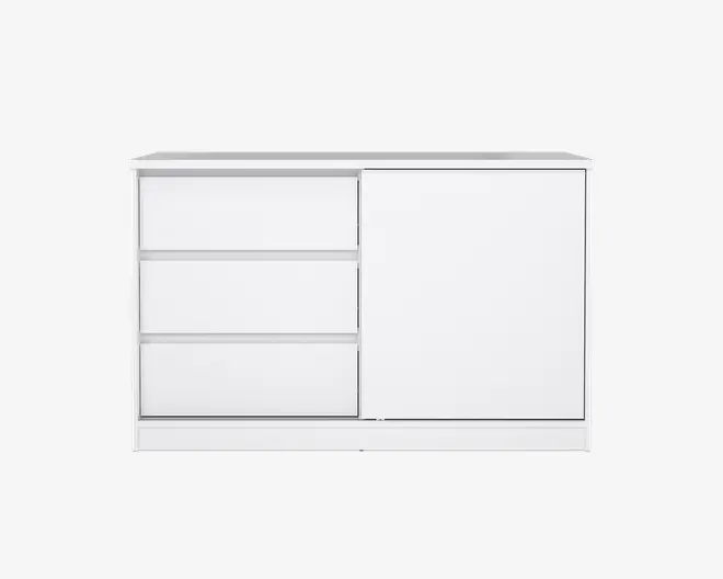 Kommode Naia med 3 skuffer og en skydedør hvid