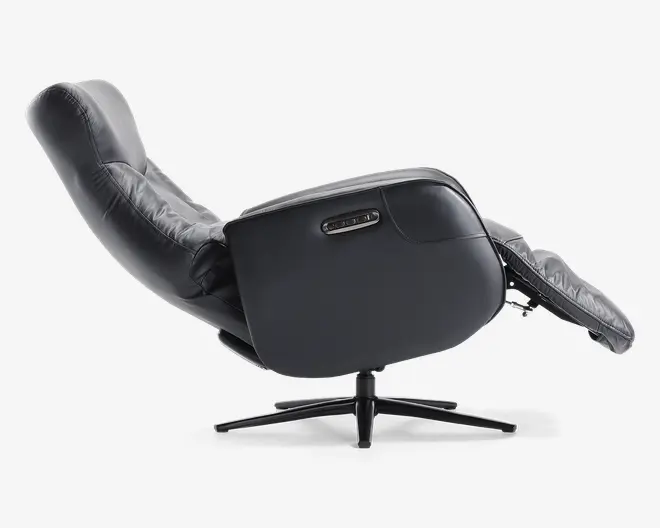 Drejestol m/indbygget fodskammel sort læder