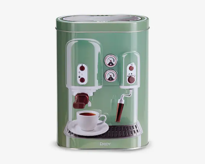 Kaffedåse m. kaffemaskine print H.19 cm