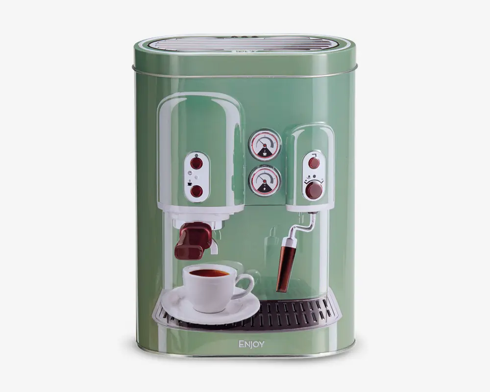 Kaffedåse m. kaffemaskine print H.19 cm 