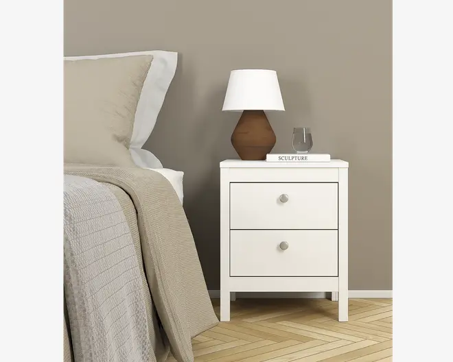 Sengebord Madrid hvid med 2 skuffer