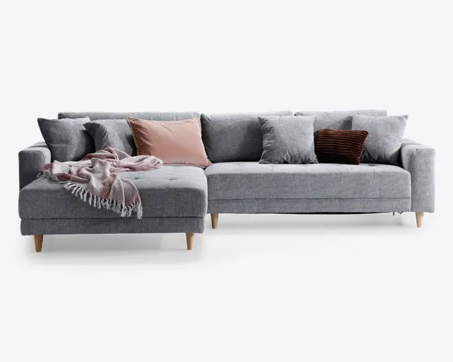 Sofa med XL chaiselong grå