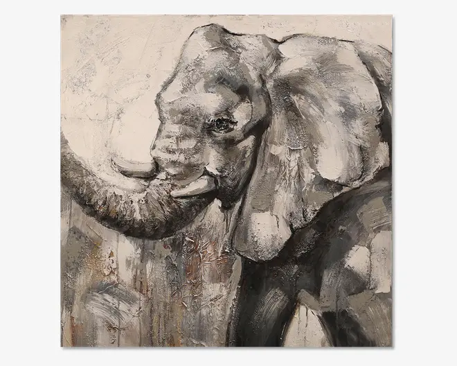 Maleri elefant grå 80x80 cm