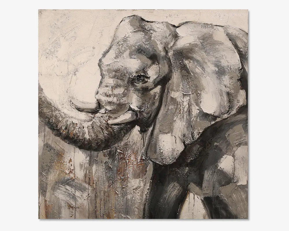 Maleri elefant grå 80x80 cm 