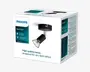 Hvid Philips-emballage med turkise detaljer, der viser en sort, justerbar spotlampe, mærket "Spot light", "No bulb included" og "High quality material" samt teksten "High quality lamp, designed for any light effect."