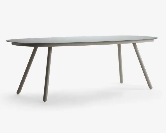 Havebord med mælkehvid glasplade