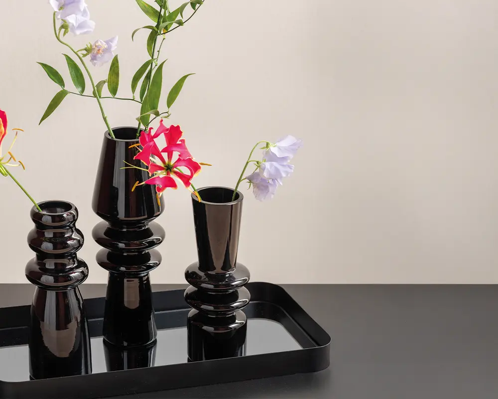 Vase sparkle cone glas sort H.25 cm 