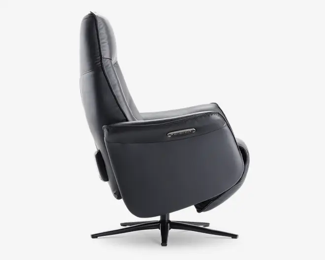 Drejestol m/indbygget fodskammel sort læder