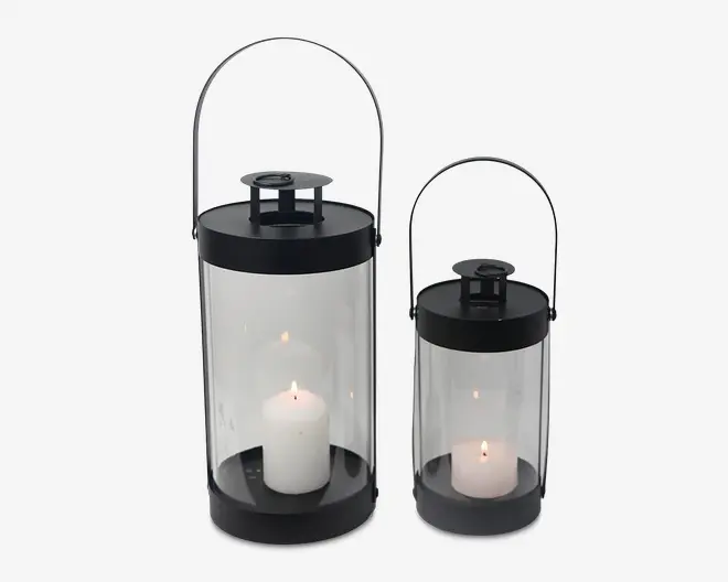 Lanterne metal sort sæt 2 stk.