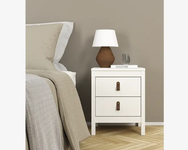 Sengebord Madrid hvid med 2 skuffer