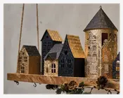 Hus t/fyrfadslys metal 7x6x18 cm