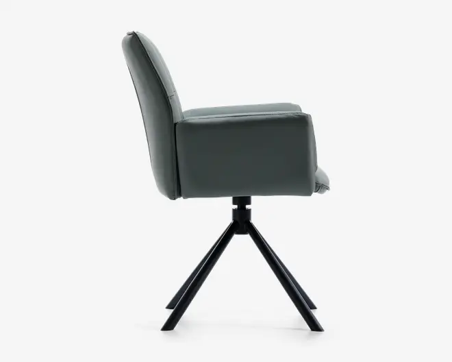 Spisestuestol med armlæn i grøn læder