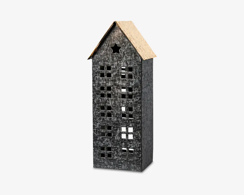 Hus t/fyrfadslys metal 7x6x18 cm