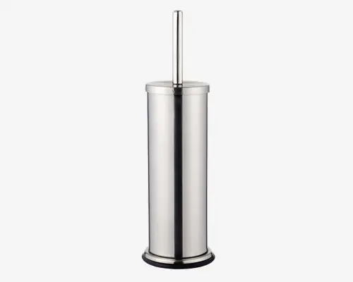 Elegant, cylindrisk holder i rustfrit stål med matchende håndtag. Overfladen er poleret og giver et moderne, reflekterende udtryk. Basen er en smule bredere for ekstra stabilitet, og låget sidder tæt for at skjule indholdet. Minimalistisk design, der passer til moderne badeværelser.