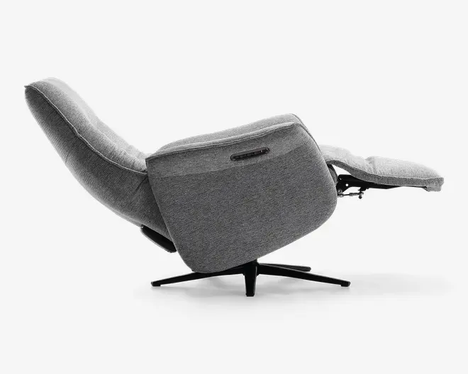 Drejestol m/indbygget fodskammel grå stof