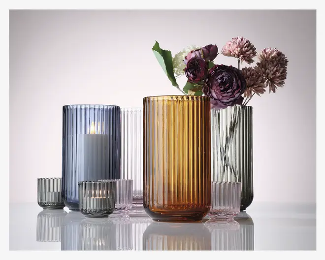 Lyngby fyrfadsstage glas røgfarvet H.6,5 cm 