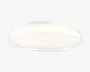 Rundt loftarmatur med glat, hvidt, matteret lysdæksel og en slank, gennemsigtig kant. Designet er minimalistisk og moderne og giver jævn, blød belysning, der passer til forskellige rum.