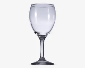 Klar glas med rundet skål, slank stilk og flad, cirkulær fod. Skålen er bred i bunden og snævrer let ind mod kanten, hvilket giver et behageligt greb og optimal iltning af drikken. Glasset er gennemsigtigt og har en glat, poleret overflade.