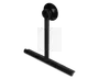 Sort T-formet metalstativ med en rund sugekop øverst til montering. Stativet har en vandret base for stabilitet og en lodret støttearm. Designet er minimalistisk og robust, velegnet til at holde eller fremvise genstande sikkert.