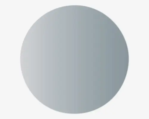 Et rundt spejl med en glat, rammeløs kant. Overfladen er meget reflekterende og uden synlige mærker eller dekorationer, hvilket giver et minimalistisk og moderne udtryk.