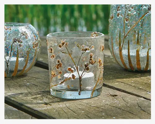 Fyrfadsstage glas m/blomster H.8 cm