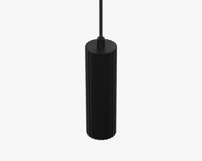 Elegant, mat sort cylindrisk beholder med matchende håndtag, der går ud fra toppen. Designet er minimalistisk og moderne med glatte sider og flad top. Beholderen virker robust og let at rengøre, velegnet til et moderne badeværelse.
