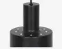 Mat sort, cylindrisk pendellampe med glat overflade. Den øverste del er en smal cylinder, mens den bredere nederste del har en ring af små, runde huller tæt på kanten, som giver et dekorativt lysgennemfald.