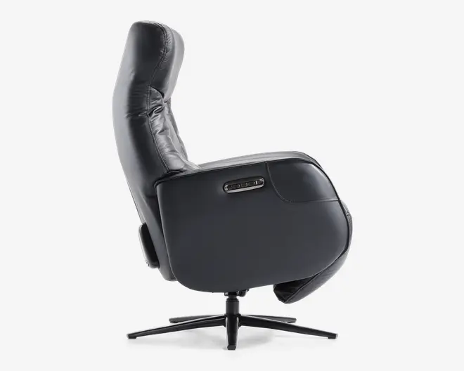 Drejestol m/indbygget fodskammel sort læder