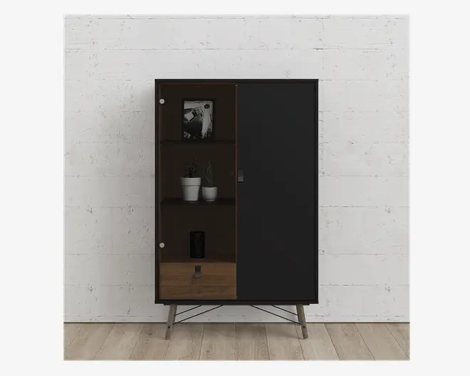 Vitrine Ry B. 102 cm sort/valnød