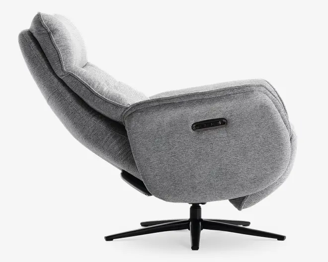 Drejestol m/indbygget fodskammel grå stof