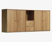 Reolopstilling med døre og skuffer oileret eg