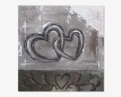 Maleri 2 hjerter grå 80x80 cm